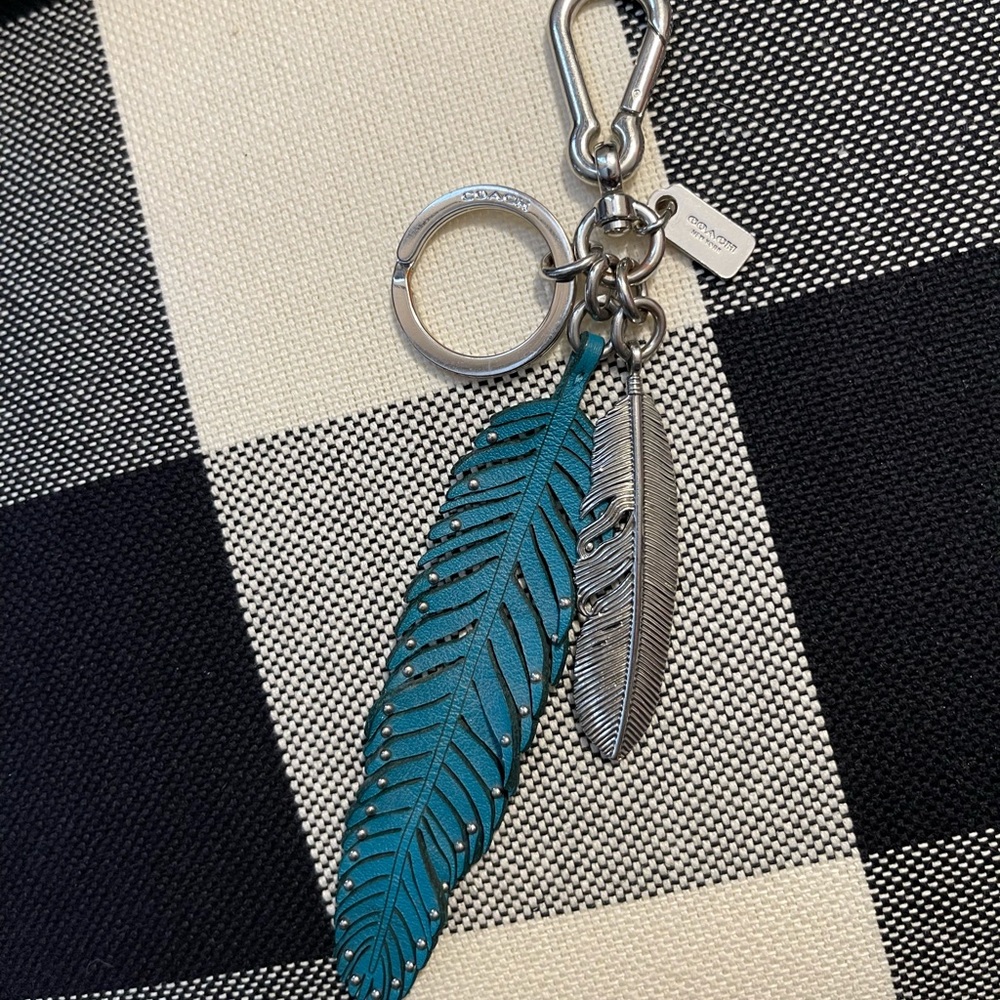Coach teal feather bag charm/ keychain